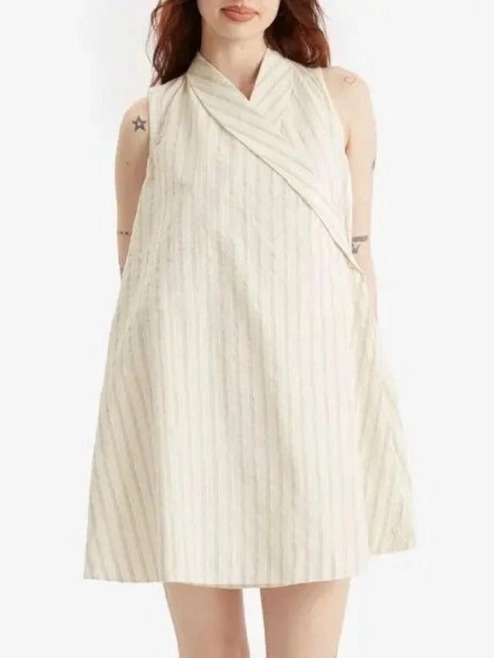 BODE lavender Sail Wrap Mini Dress Striped Printed Sleeveless Cotton L 282400